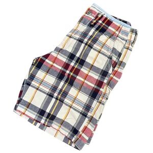 American Eagle Mens Classic Length Plaid Shorts Red Navy Yellow White Size 32